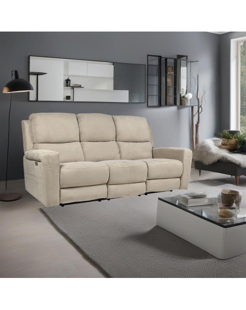 Divano 3 posti recliner elettrici tessuto tortora Claus 211x77x103H