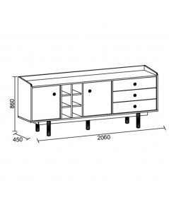 Madia 2 ante e 3 cassetti con vani a giorno rovere miele Dolce 206x45x85H