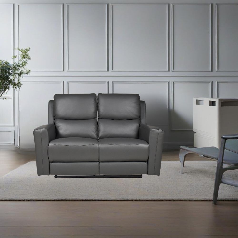 Divano 2 posti recliner elettrici in vera pelle grigio scuro Claus 156x77x103H