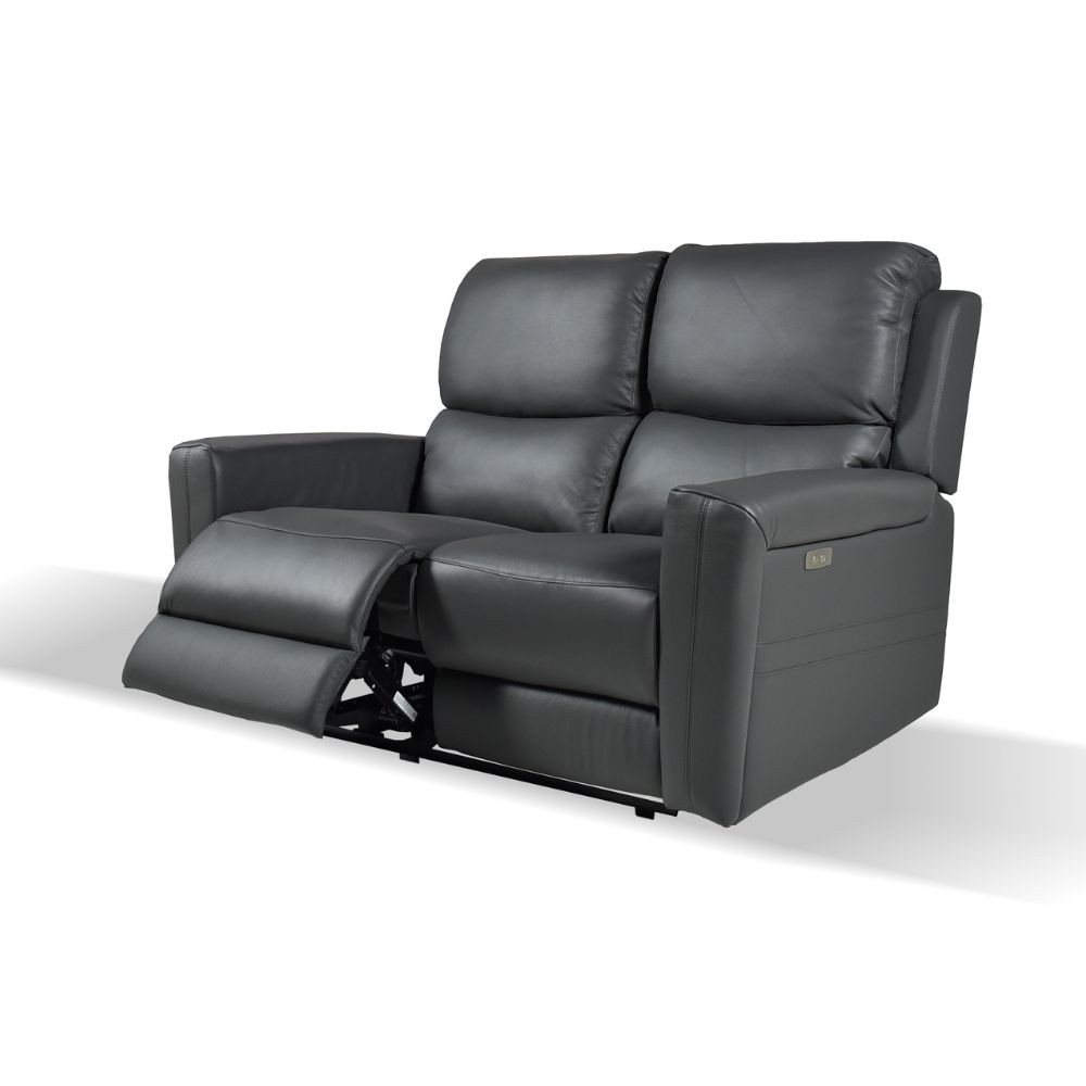 Divano 2 posti recliner elettrici in vera pelle grigio scuro Claus 156x77x103H