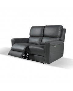 Divano 2 posti recliner elettrici in vera pelle grigio scuro Claus 156x77x103H