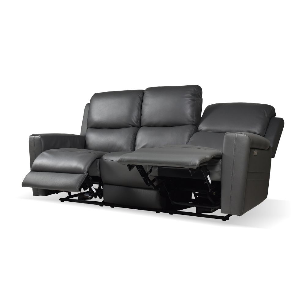 Divano 3 posti recliner elettrici in vera pelle grigio scuro Claus 211x77x103H