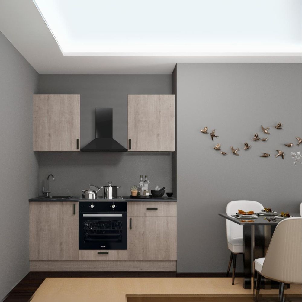 Cucina completa di elettrodomestici Asti 180 colore rovere grigio chiaro