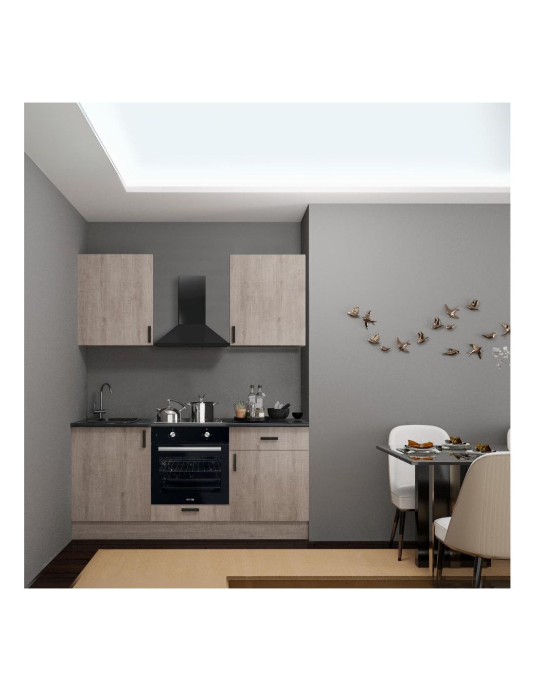 Cucina completa di elettrodomestici Asti 180 colore rovere grigio chiaro