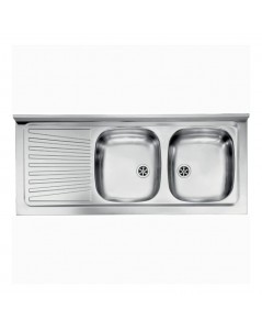 Lavello appoggio 120x50 con 2 vasche e gocciolatoio sinistro Mondial inox