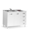 Cucinino120 con cassetti bianco larice lavello e piano cottura vetroceramica 120x60x85H