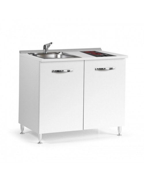 Cucinino120 bianco larice con lavello e piano cottura vetroceramica 120x60x85H