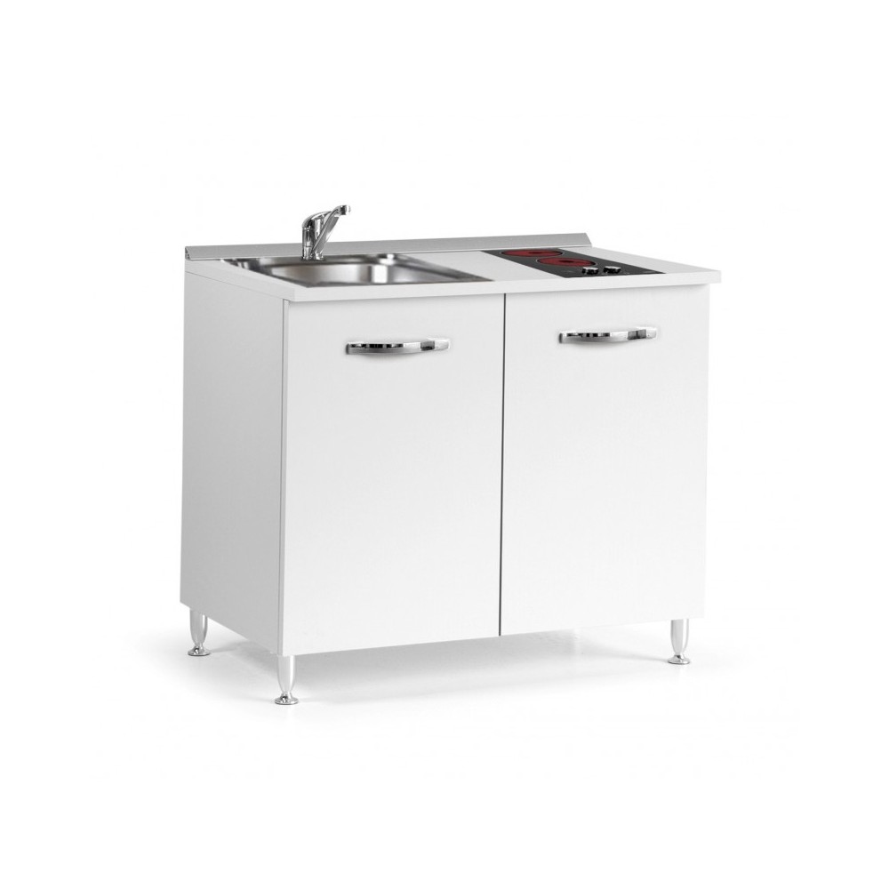 Mini cucina Cucinino120 bianco larice con lavello e piano cottura vetroceramica 120x60x85H