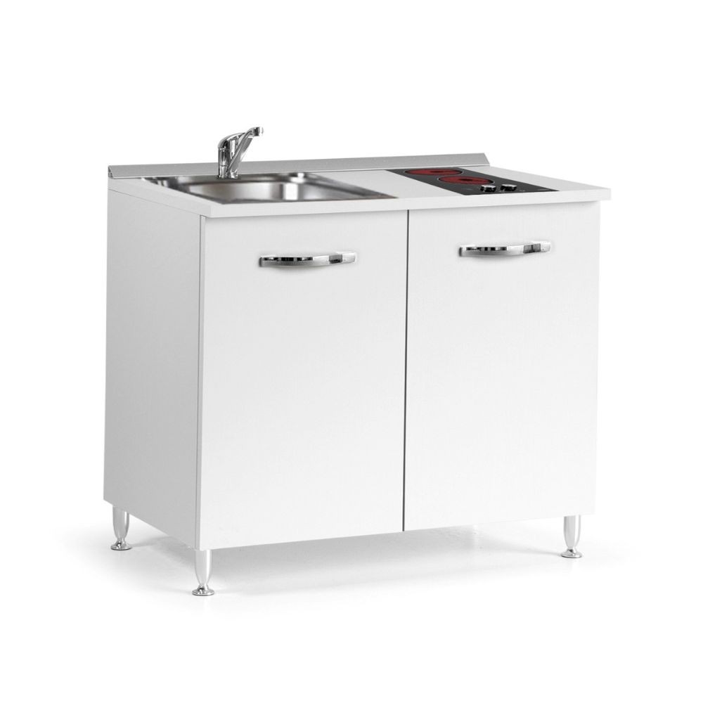 Mini cucina Cucinino80 bianco larice con lavello e piano cottura vetroceramica 80x60x85H