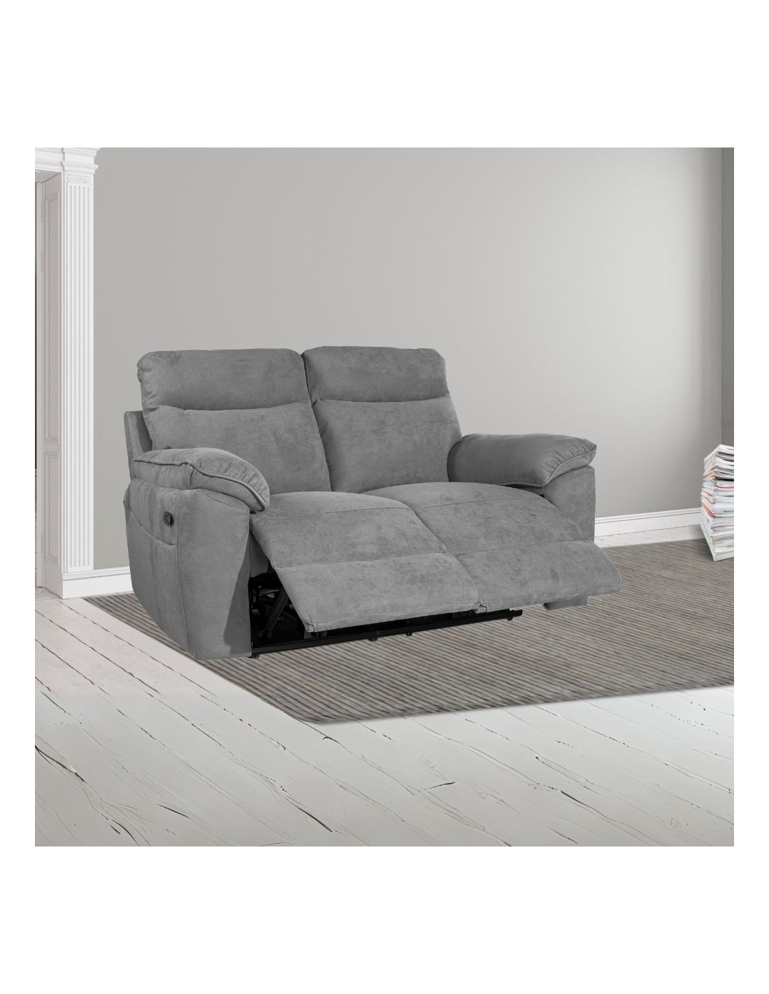 Divano 2 posti recliner manuale tessuto barrel90 grigio Boston 160x100x102H