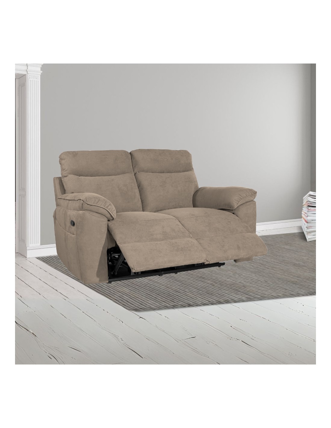 Divano 2 posti recliner manuale tessuto barrel21 tortora Boston 160x100x102H