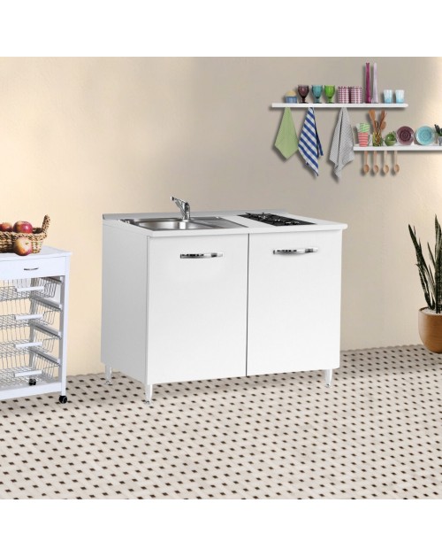 Cucinino120 bianco larice con lavello e piano cottura 120x60x85H