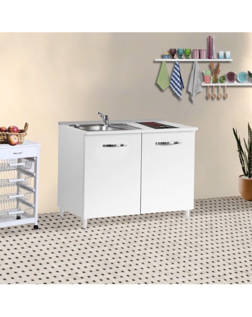 Cucinino120 bianco larice con lavello e piano cottura vetroceramica 120