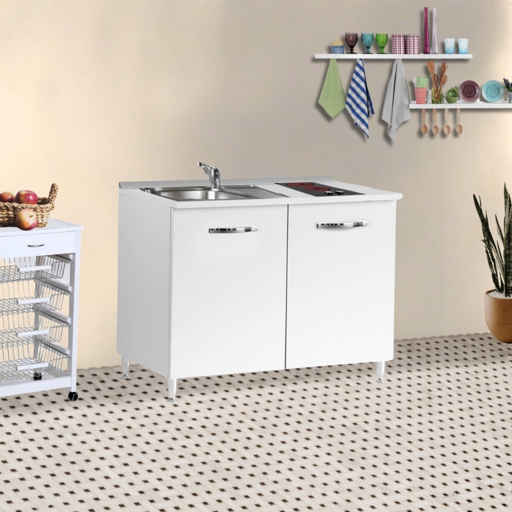 Cucinino120 bianco larice con lavello e piano cottura vetroceramica 120