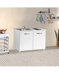 Mini cucina Cucinino120 bianco larice con lavello e piano cottura vetroceramica 120x60x85H