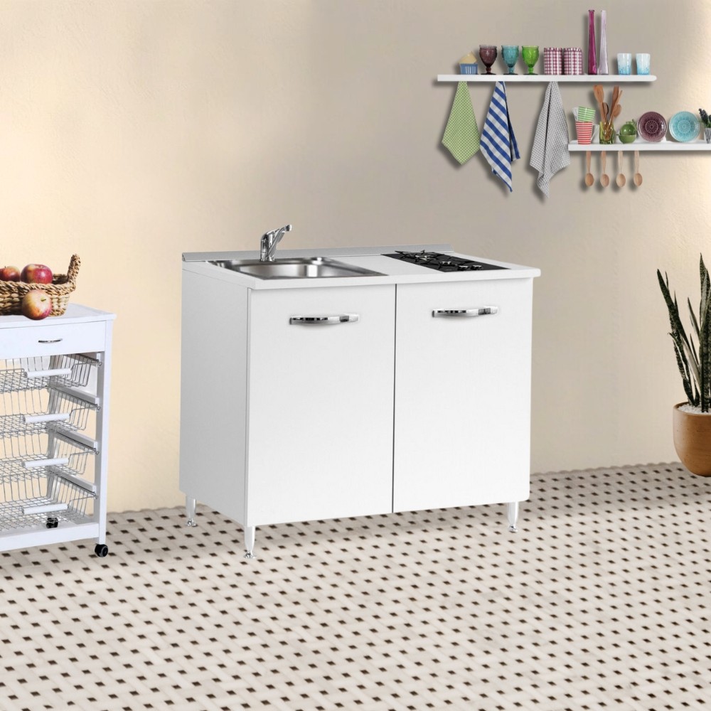 Cucinino80 bianco larice con lavello e piano cottura 80x60x85H