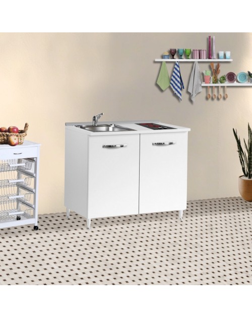 Cucinino80 bianco larice con lavello e piano cottura vetroceramica 80x60x85H