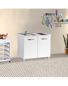 Mini cucina Cucinino80 bianco larice con lavello e piano cottura vetroceramica 80x60x85H