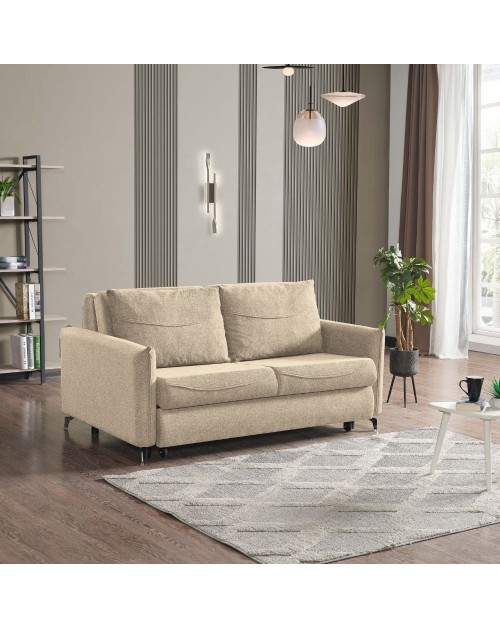 Divano 2 posti con letto estraibile tessuto beige Grande 170x108x85H