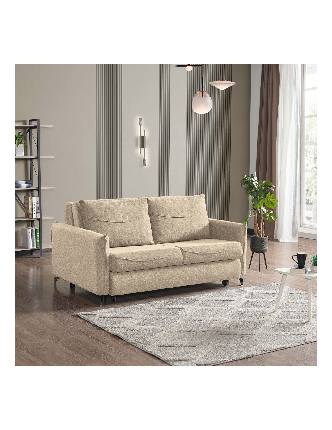 Divano 2 posti con letto estraibile tessuto beige Grande 170x108x85H