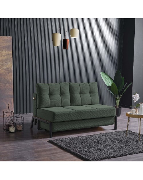 Divano 2 posti funzione letto Gibson velluto a coste verde 150x91x90H