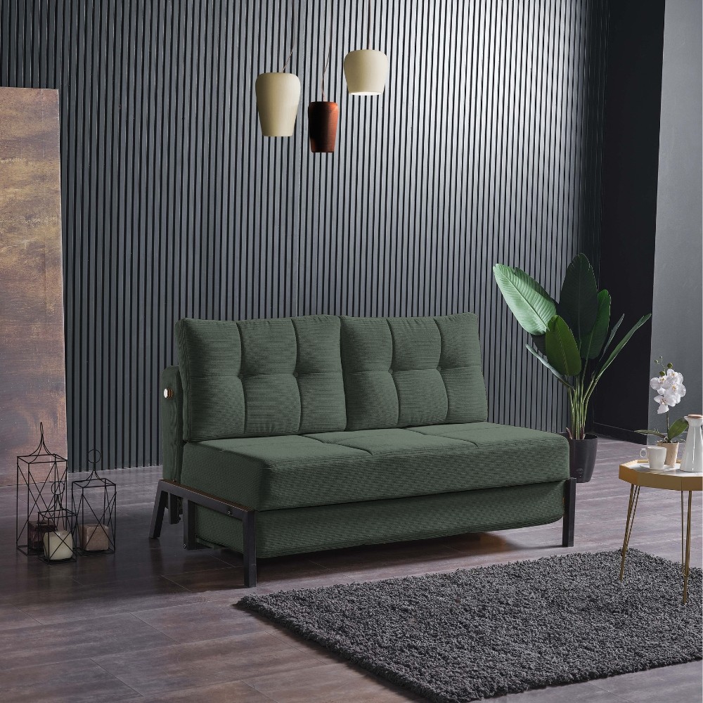 Divano 2 posti funzione letto Gibson velluto a coste verde 150x91x90H