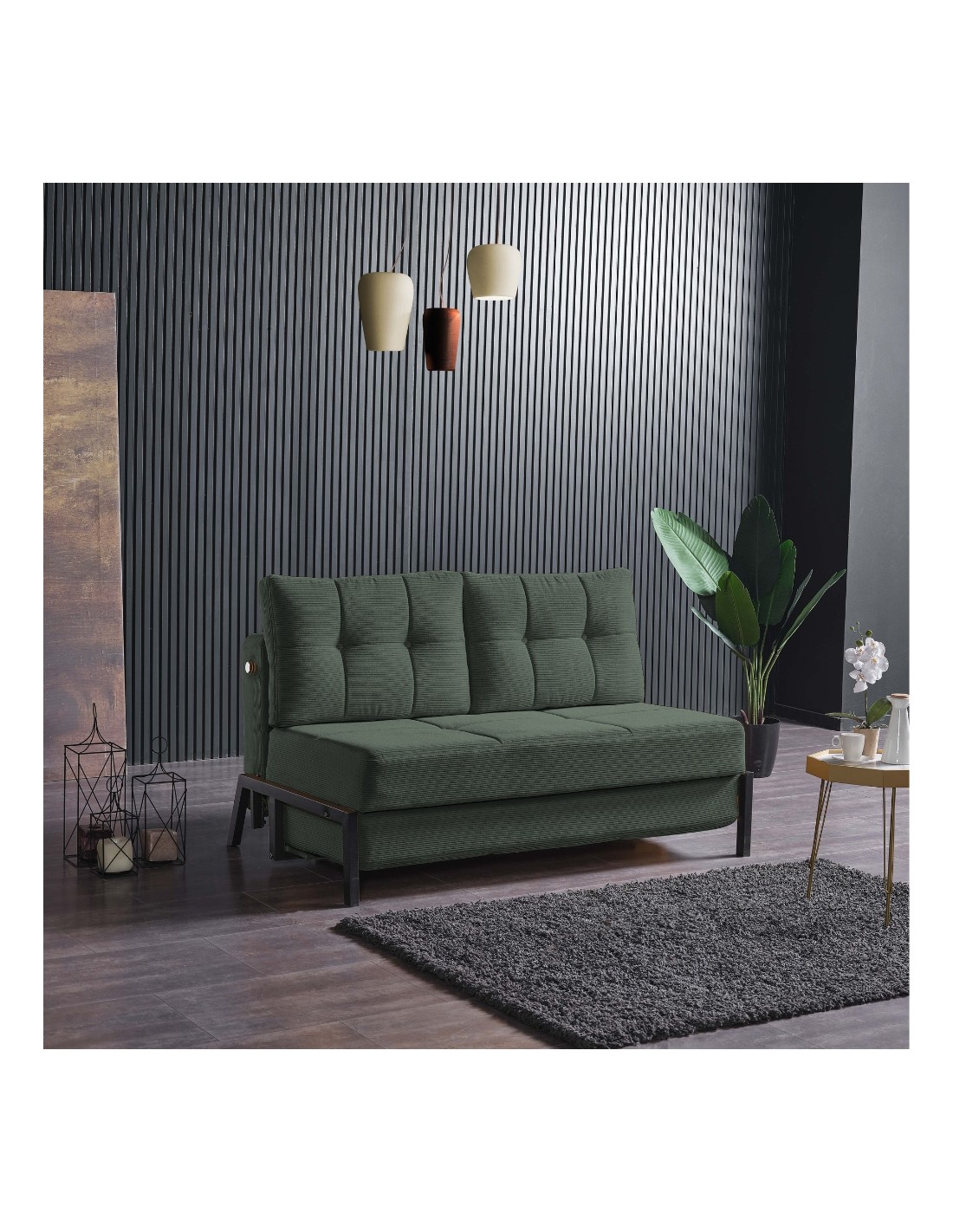 Divano 2 posti funzione letto Gibson velluto a coste verde 150x91x90H