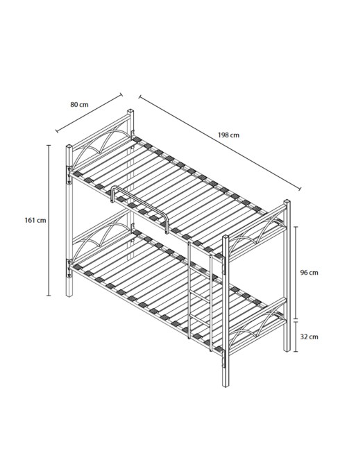 Letto a castello in metallo nero con reti incluse Wind 80x198x161H
