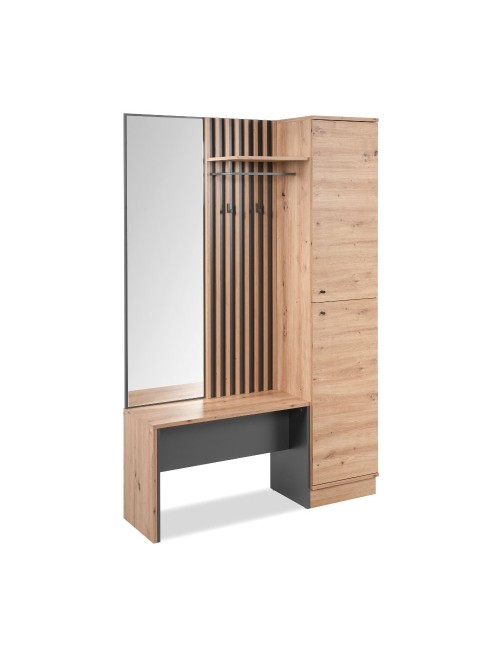 Mobile ingresso con frontale cannettato e specchio Medan42B colore quercia antracite 122x37x190H