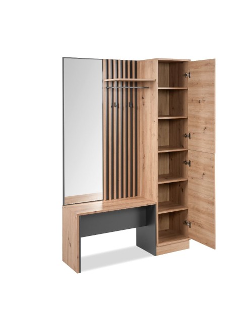 Mobile ingresso con frontale cannettato e specchio Medan42B colore quercia antracite 122x37x190H