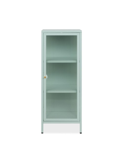 Vetrina in vetro scanalato temperato e acciaio laminato verde menta Milton01 40x40x101.1H