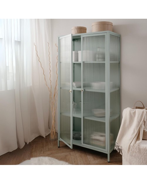 Vetrina in vetro scanalato temperato e acciaio laminato verde menta 2 ante Milton52A 80x40x160H