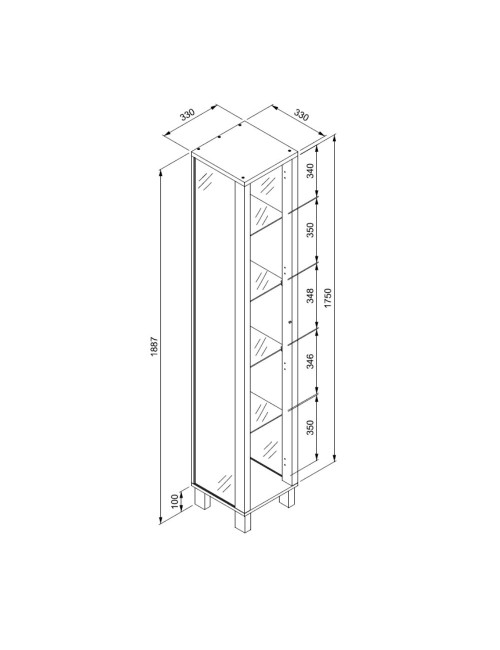 Vetrina colore bianco con anta e 4 ripiani Albi52A 33x33x189H