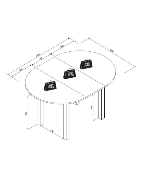 Tavolo rotondo allungabile bianco Coburg 100 100x76x100 cm.