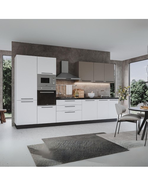 Cucina 360 cm con elettrodomestici Iris Lusso colore bianco opaco tortora