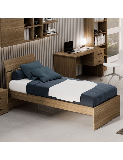 Letto singolo in legno colore noce naturale