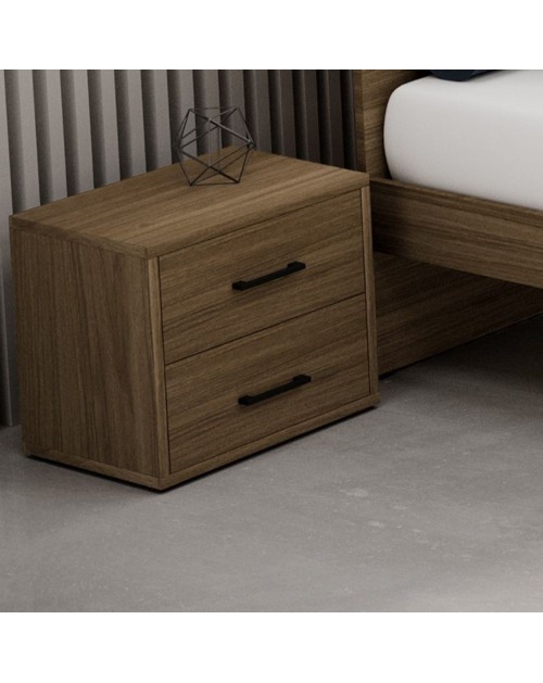 Comodino 2 cassetti colore noce naturale 52x36x43H MONTATO