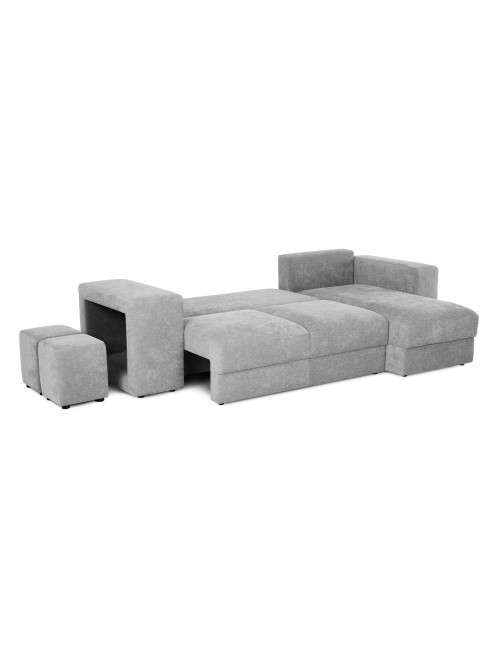 Divano penisola reversibile con funzione letto e pouf colore grigio chiaro Lilo 266x153x98H