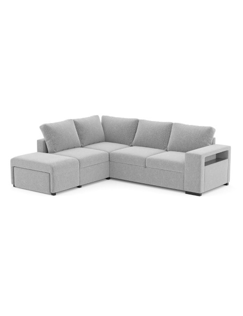 Divano Letto Angolare reversibile Jozzis grigio con funzione letto e bracciolo contenitore 257x188x94H