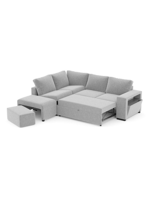 Divano Letto Angolare reversibile Jozzis grigio con funzione letto e bracciolo contenitore 257x188x94H