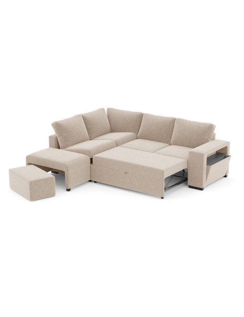 Divano Letto Angolare reversibile Jozzis sabbia con funzione letto e bracciolo contenitore 257x188x94H