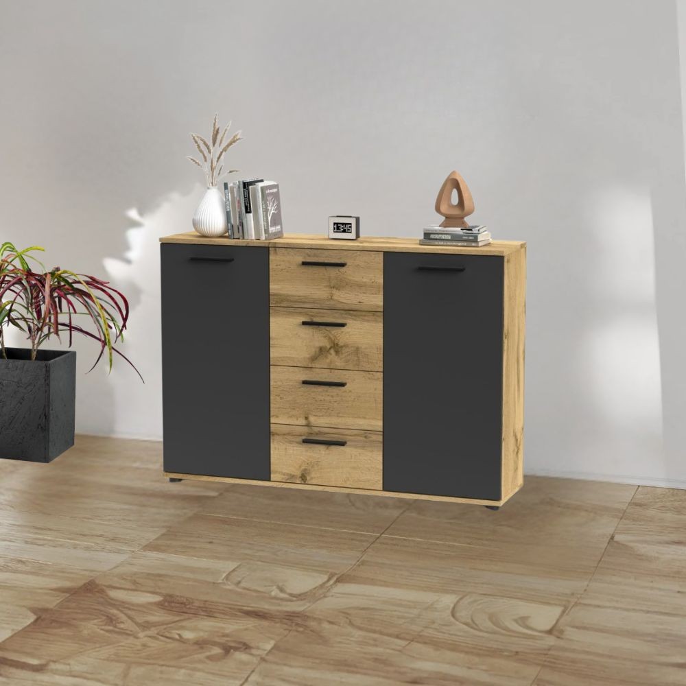 Credenza 2 ante e 4 cassetti rovere e antracite Berno4 120,2x32,5x85,3h