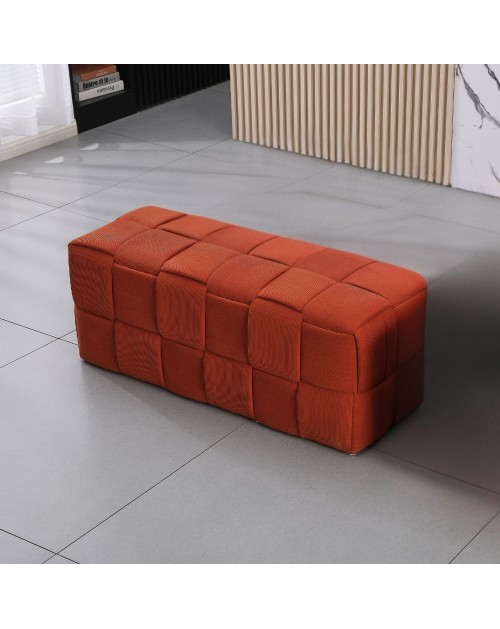 Pouf rettangolare colore ruggine effetto intrecciato Den 104x39x39H