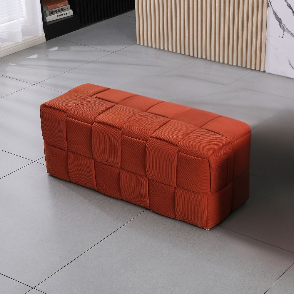 Pouf rettangolare colore ruggine effetto intrecciato Den 104x39x39H