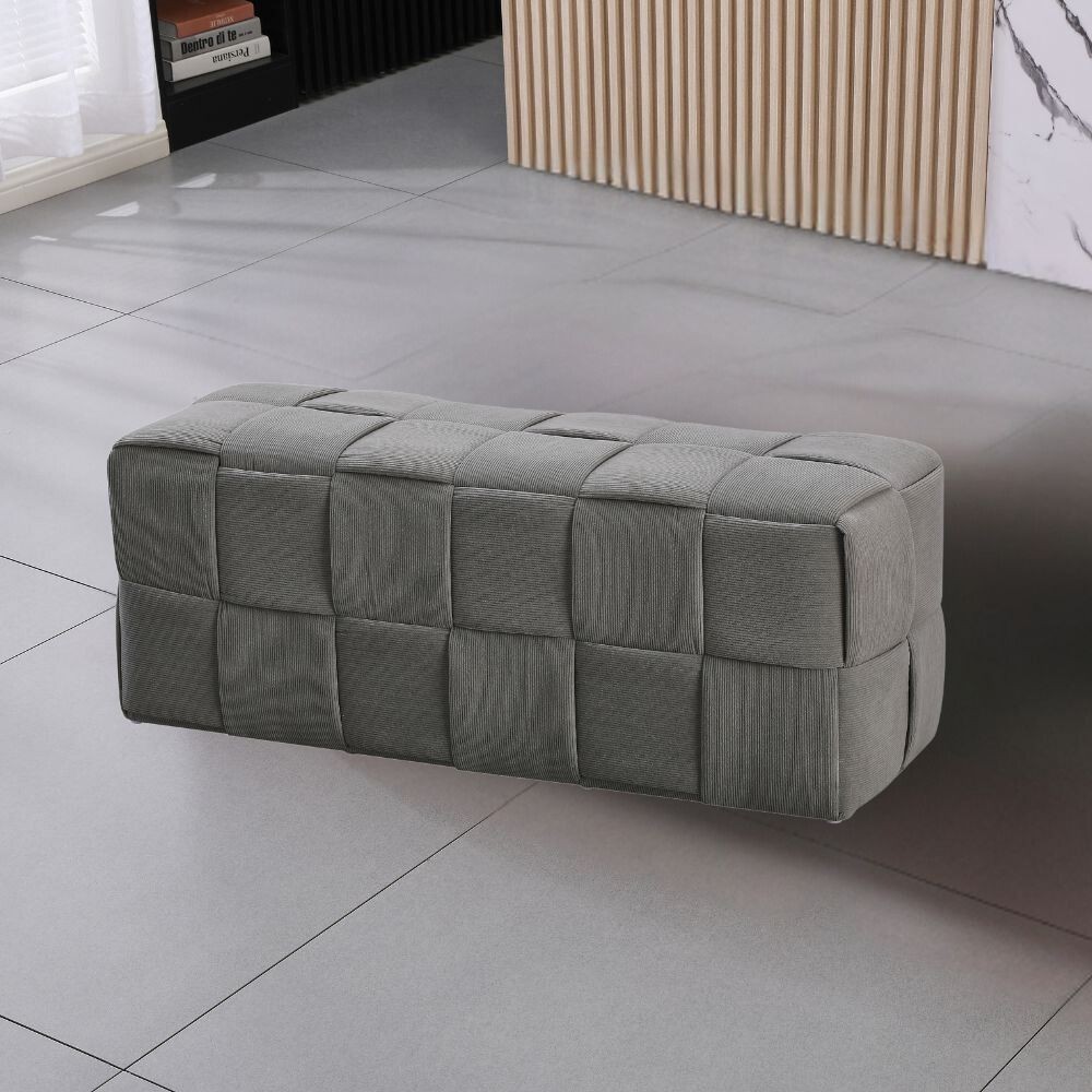 Pouf rettangolare colore grigio effetto intrecciato Den 104x39x39H