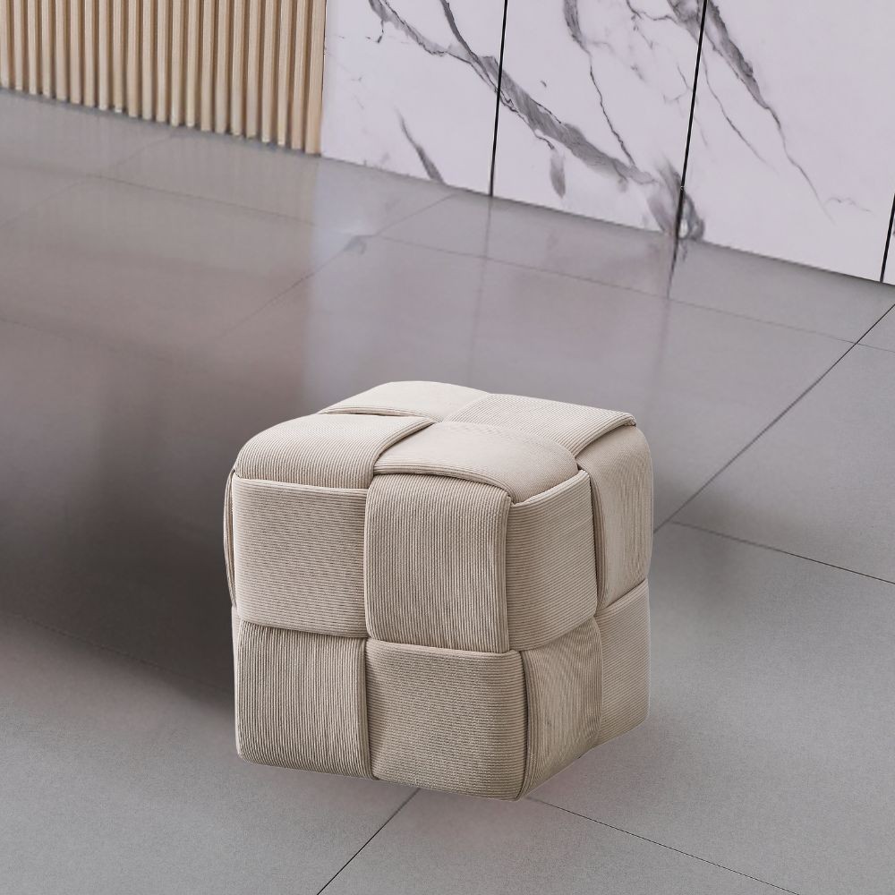 Pouf quadrato colore tortora effetto intrecciato Den 39x39x39H