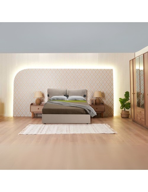 Camera da letto Natura colore rovere miele effetto vimini e armadio a specchio