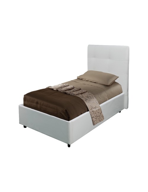 Letto Singolo Contenitore Ascoli 102x210x110H Ecopelle Bianco