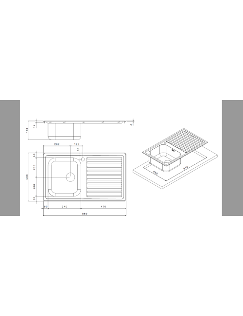 Lavello Incasso Cucina Acciaio 86x50 cm Una Vasca e Gocciolatoio Sx