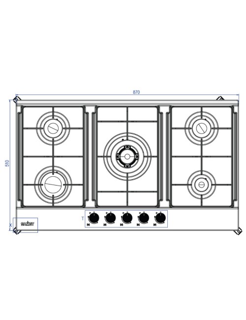 Piano Cottura gas 5 fuochi 90 cm Acciaio inox Samet Apollo2